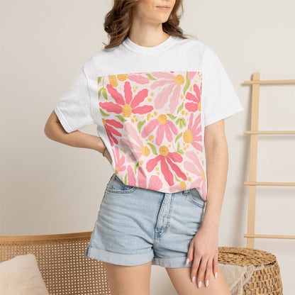 Floral Daisies T-Shirt — Pink Watercolor Garden Tee