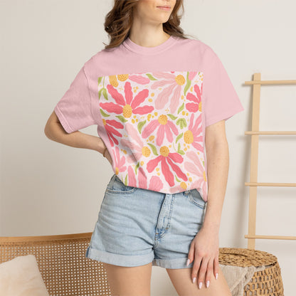 Floral Daisies T-Shirt — Pink Watercolor Garden Tee