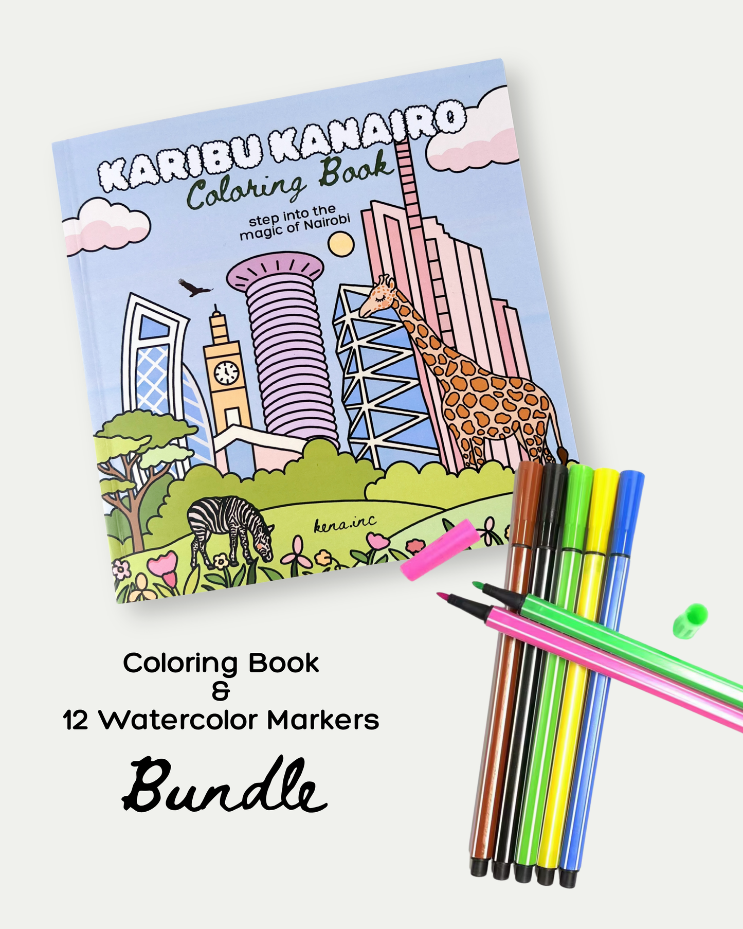 Kanairo Coloring Book & Watercolor Markers Bundle