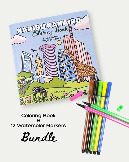 Kanairo Coloring Book & Watercolor Markers Bundle