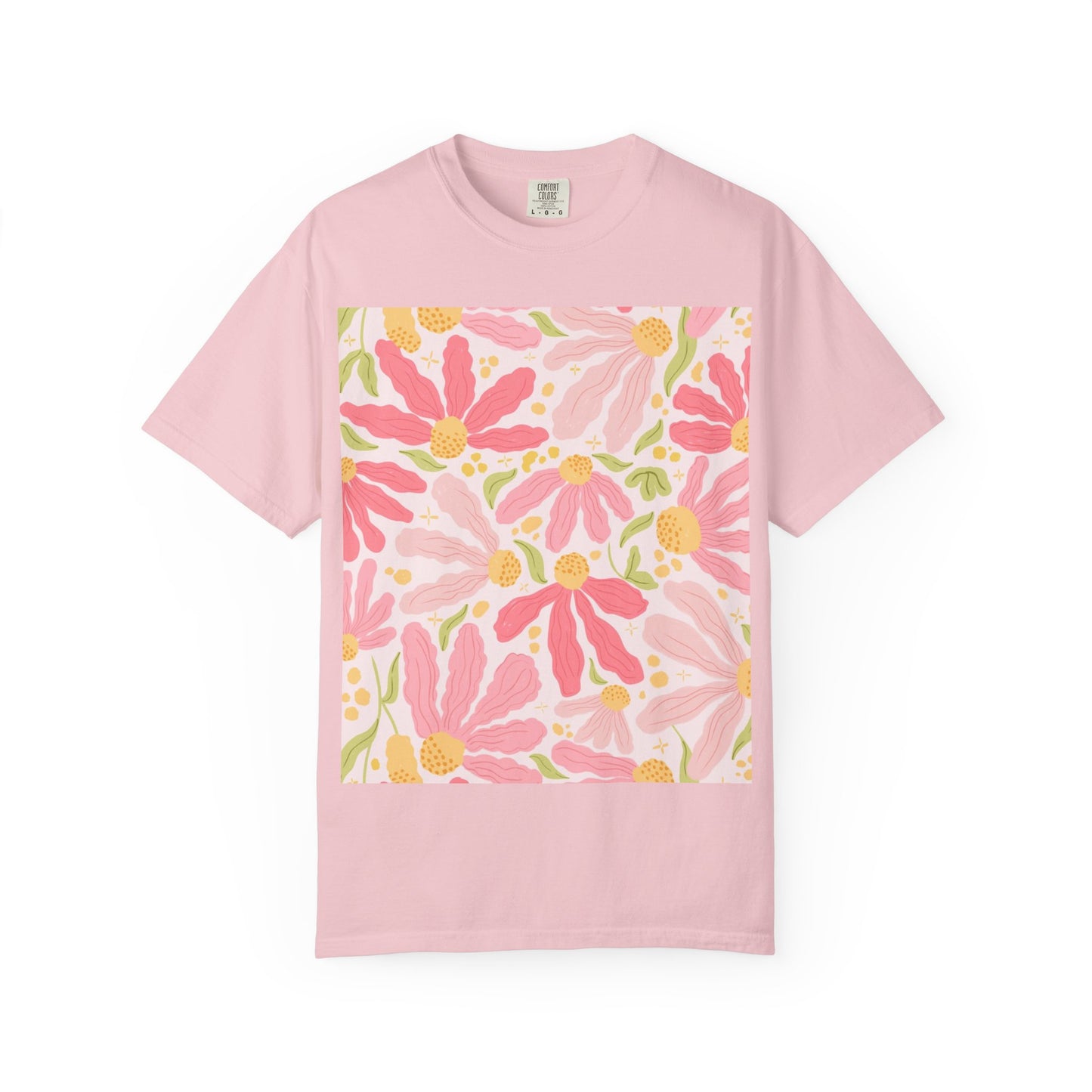 Floral Daisies T-Shirt — Pink Watercolor Garden Tee