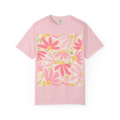 Floral Daisies T-Shirt — Pink Watercolor Garden Tee
